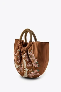 SAC ÉVENTAIL BRODERIES FLEURS OISEAUX