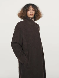 Long double-breasted coat with brushed finish