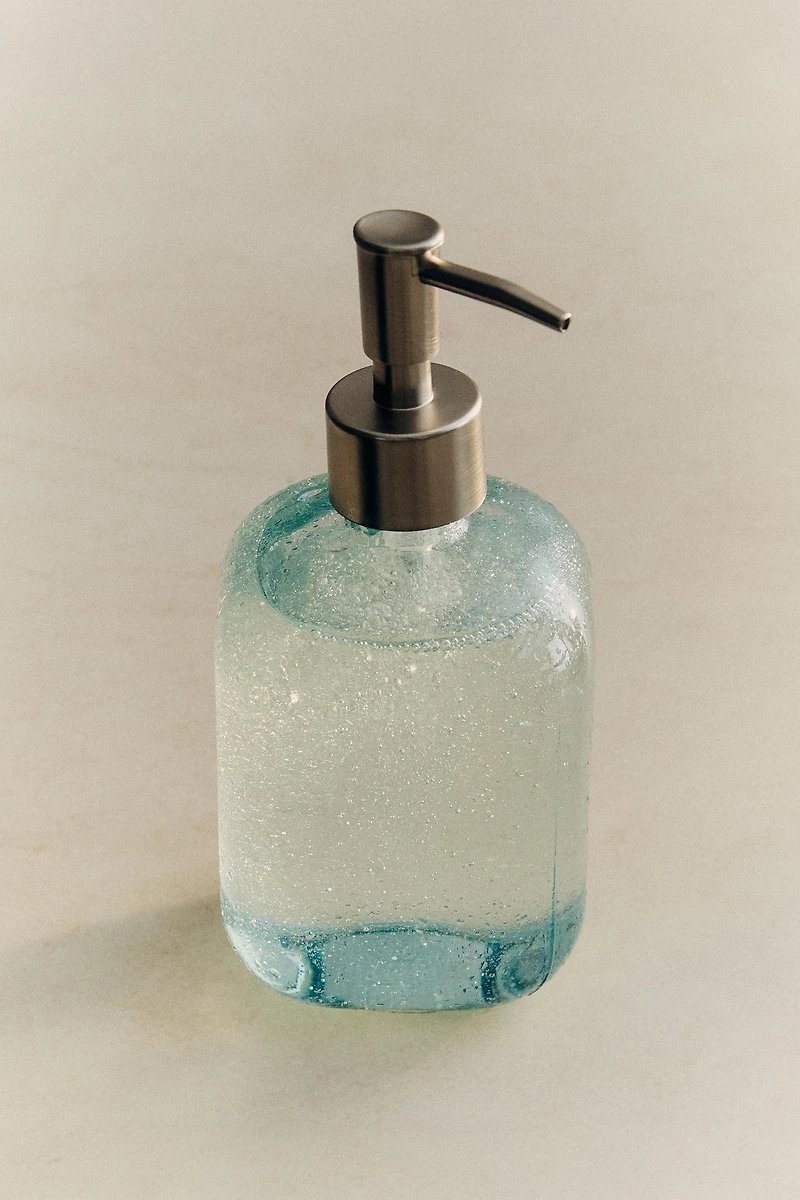 BLUE BUBBLE-EFFECT GLASS SOAP DISPENSER