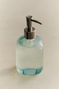 BLUE BUBBLE-EFFECT GLASS SOAP DISPENSER