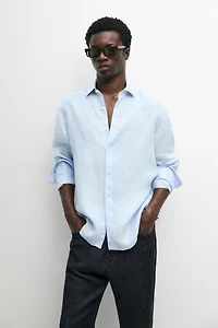 Chemise regular fit à rayures en lin mélangé