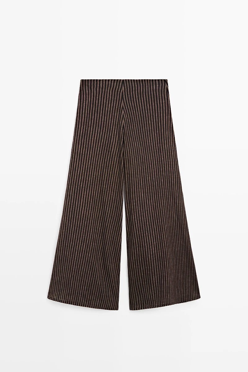 Striped flowing linen blend skort