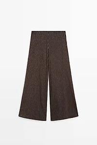 Striped flowing linen blend skort