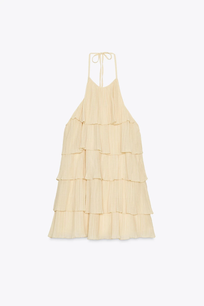 RUFFLED HALTER DRESS