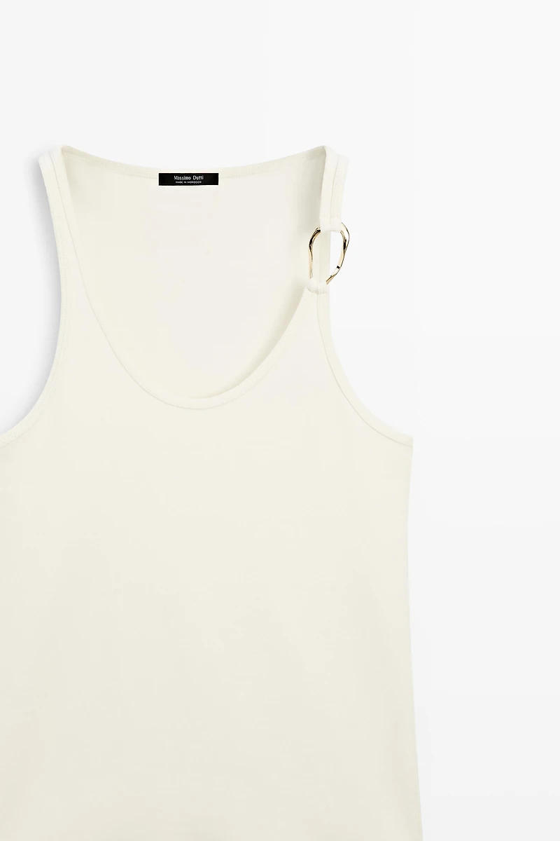 Top avec détail bijou en coton mélangé
