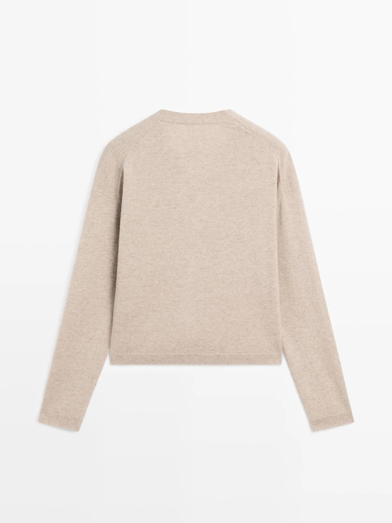 Wool blend V-neck knit cardigan