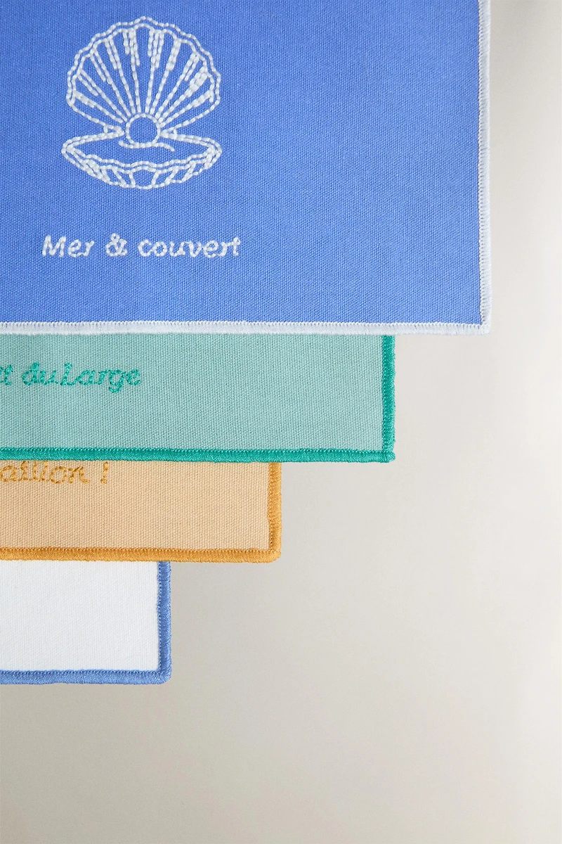 MARINE EMBROIDERED COCKTAIL NAPKINS (SET OF 4)