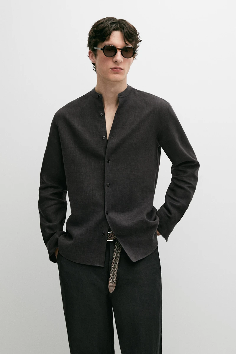 100% linen stand collar shirt