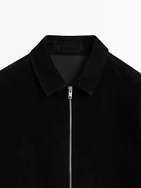 Suede leather zip-up jacket