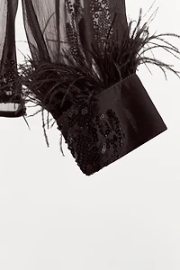SEMI-SHEER SEQUIN FEATHER BLOUSE