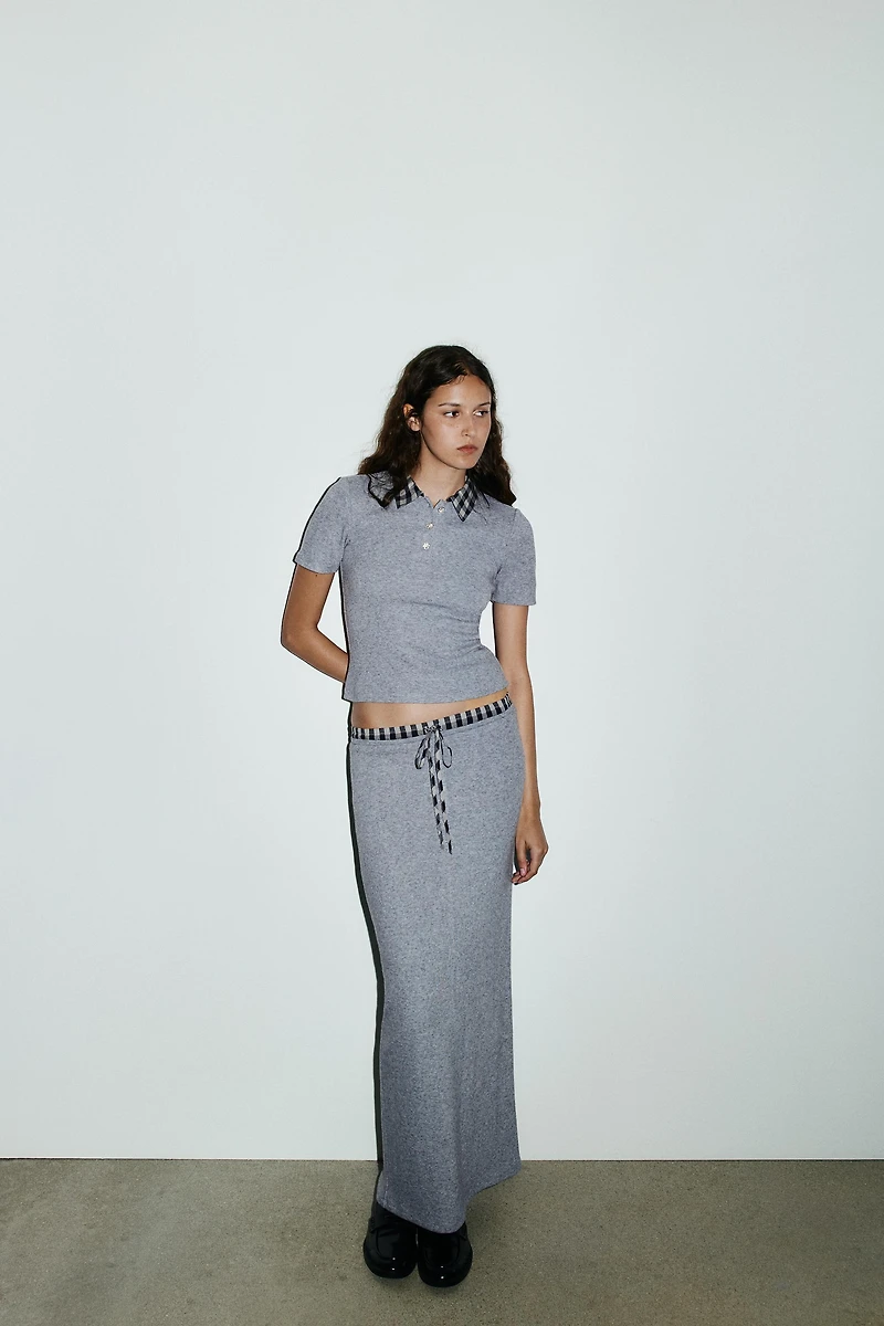 CONTRAST WAISTBAND MIDI SKIRT