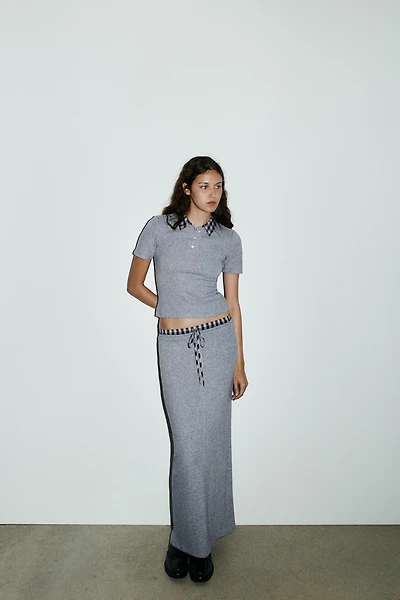 CONTRAST WAISTBAND MIDI SKIRT