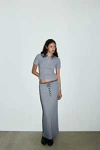 CONTRAST WAISTBAND MIDI SKIRT