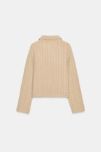 JEWEL COLLAR CABLE-KNIT SWEATER
