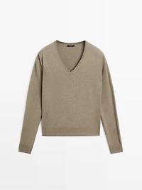 Wool blend V-neck knit sweater