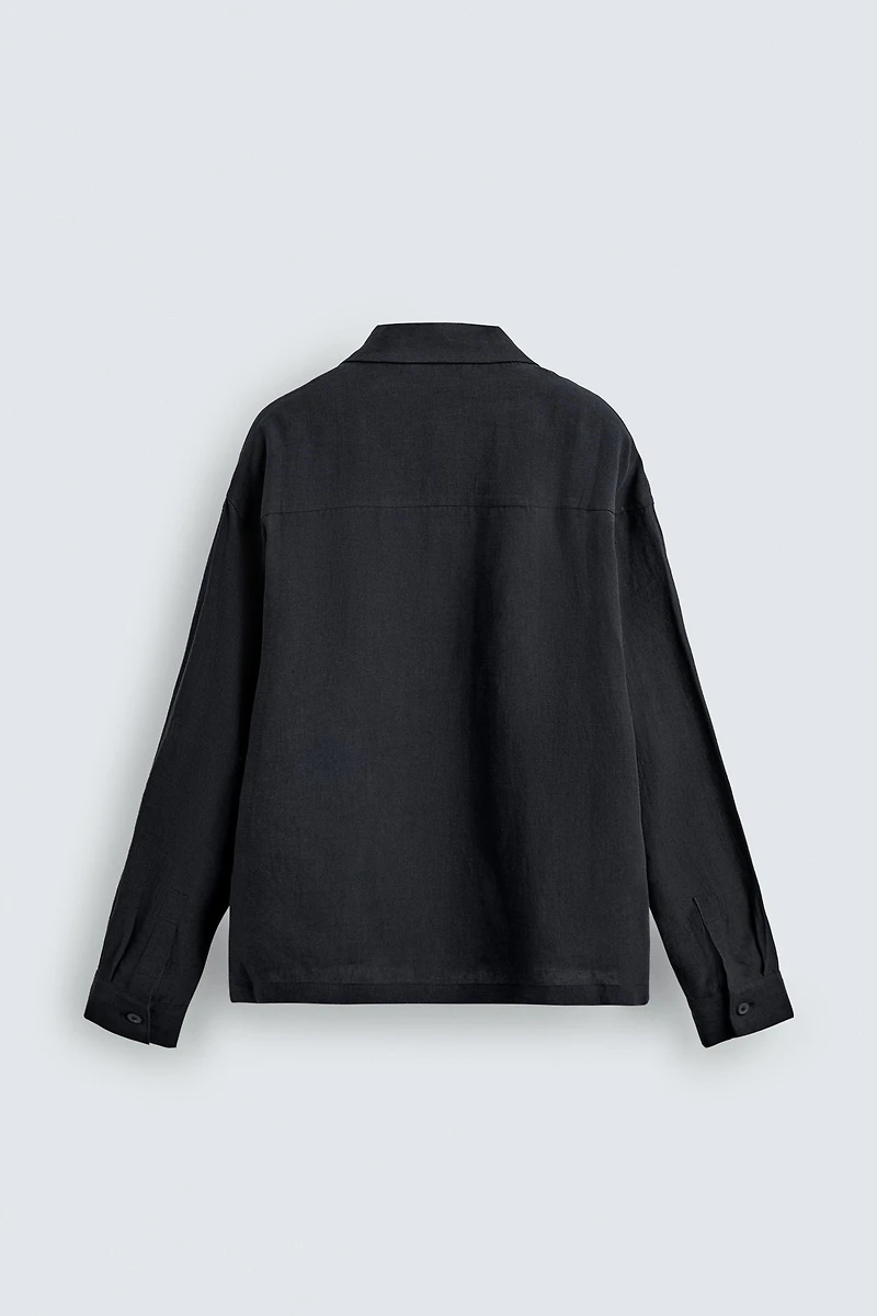 RELAXED FIT 100% LINEN SHIRT WITH PLEATED POCKETS