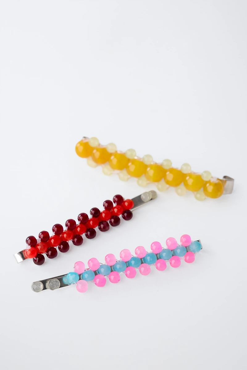 PACK OF THREE BEADED HAIR CLIPS