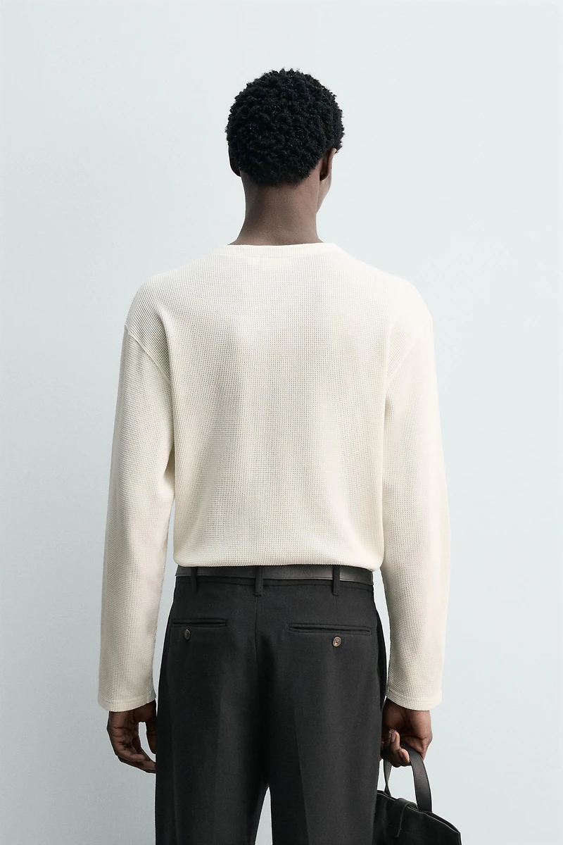 WAFFLE KNIT HENLEY SHIRT