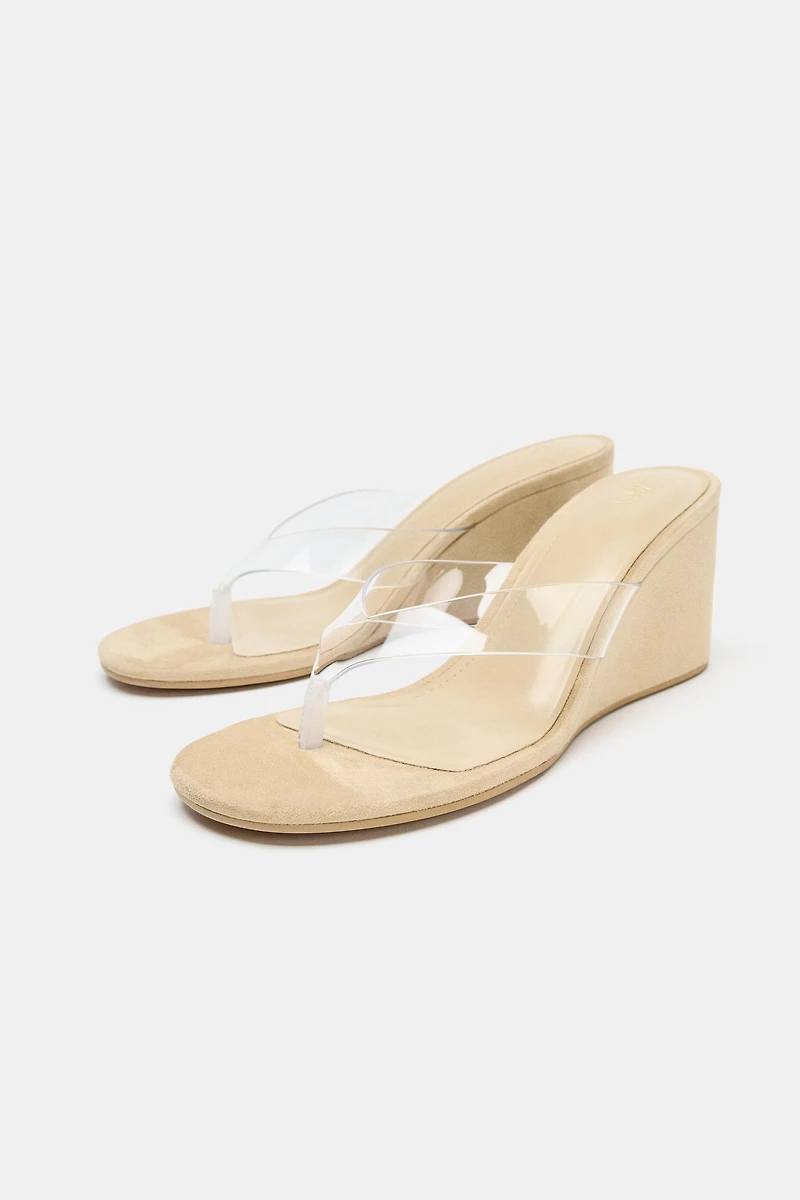 VINYL STRAP WEDGE SANDALS