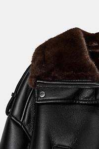 DOUBLE FACED FAUX LEATHER BOMBER JACKET