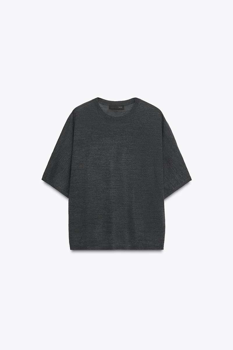 SHORT SLEEVE KNIT WOOL TOP