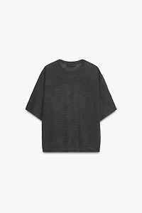 SHORT SLEEVE KNIT WOOL TOP