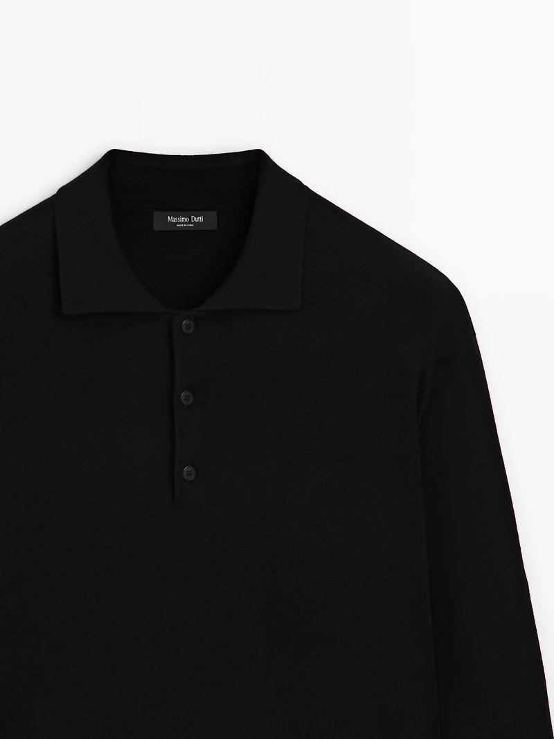Wool and cotton knit polo sweater
