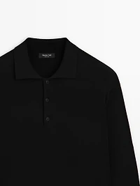 Wool and cotton knit polo sweater