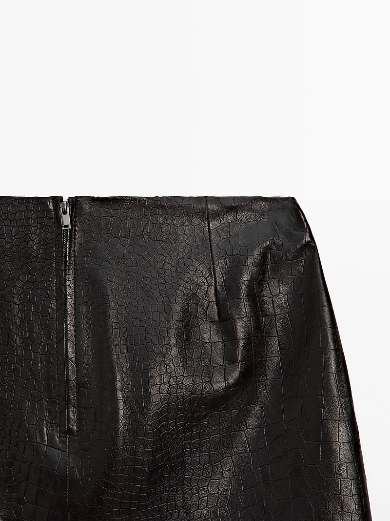 Mock croc nappa leather mini skirt