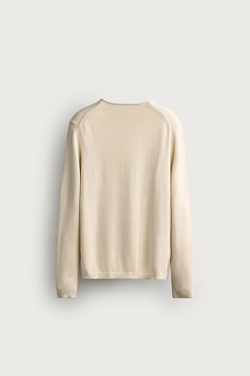RELAXED FIT COTTON V-NECK SWEATER
