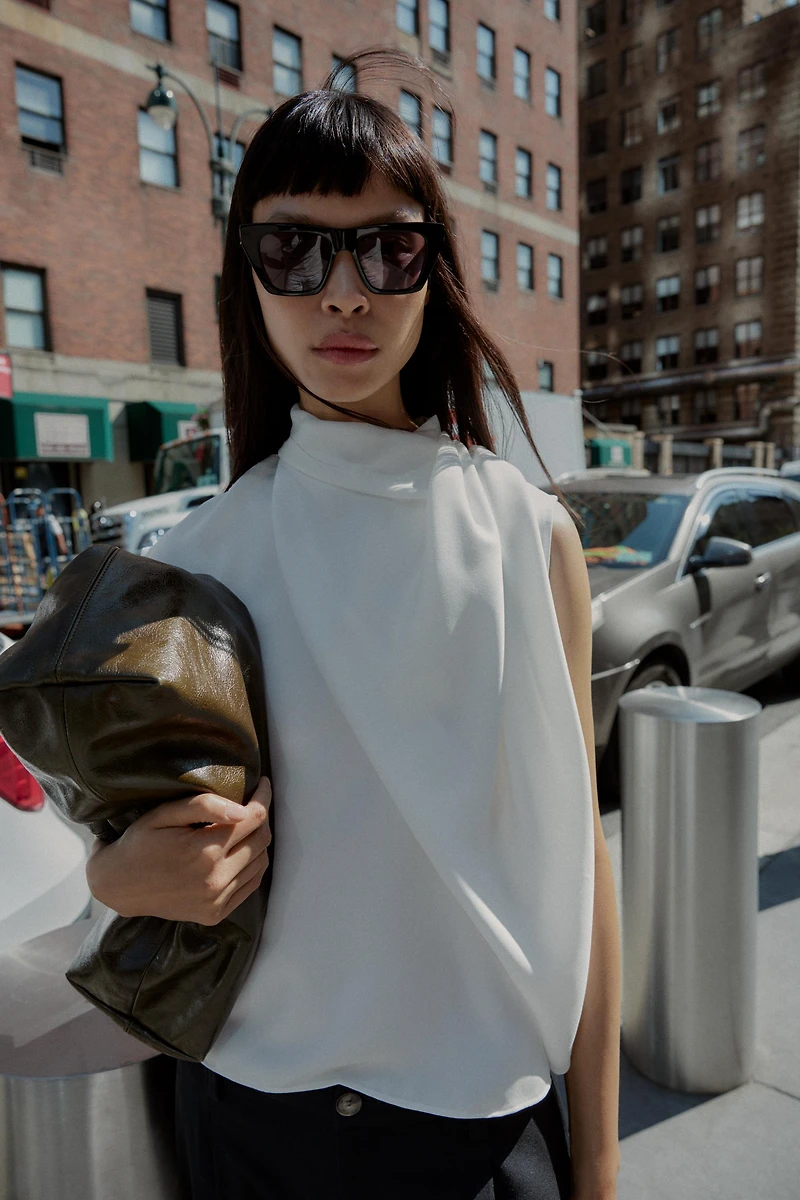 ASYMMETRIC CREPE CAPE TOP