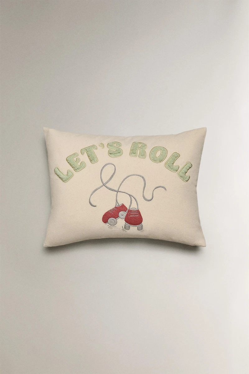 CHILDREN'S LET'S ROLL COTTON THROW PILLOW COVER