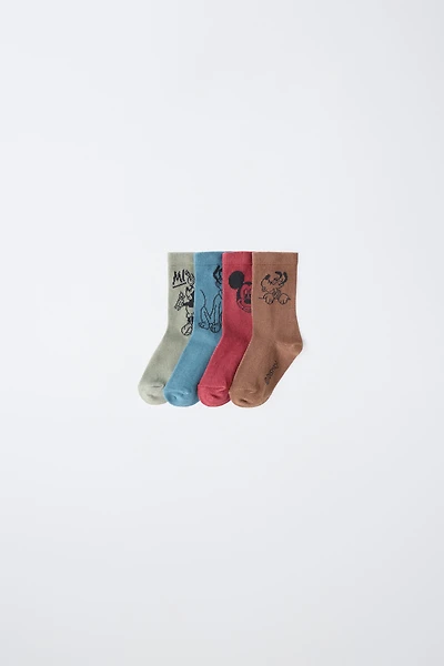 MICKEY MOUSE AND FRIENDS © DISNEY MID-LENGTH SOCKS FOUR-PACK
