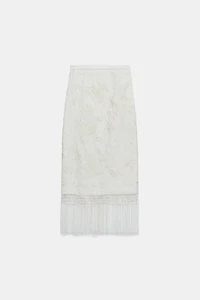 ZW COLLECTION 100% LINEN EMBROIDERED MIDI SKIRT