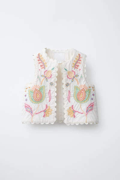 GILET À FLEURS FLUO BRODÉES
