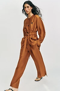 FLOWY LINEN BLEND PANTS WITH SLITS
