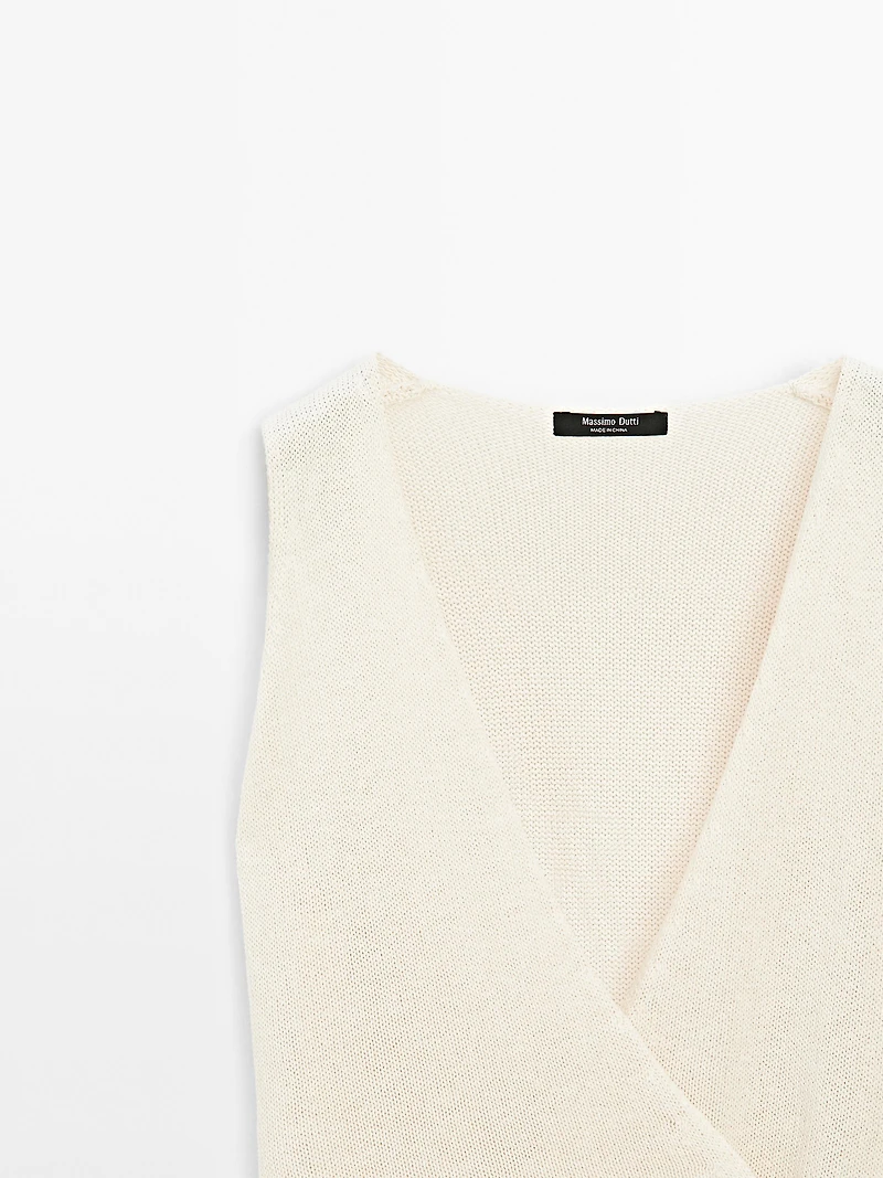 Knit crossover waistcoat with drawstring