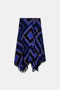 ASYMMETRIC PRINTED MIDI SKIRT