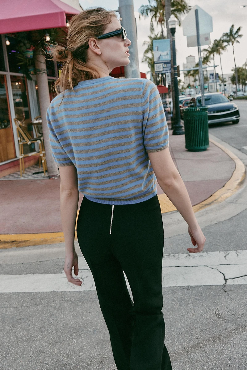 100% WOOL STRIPED SHORT SLEEVE JUMPER