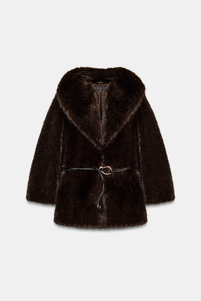 FAUX FUR COAT WITH BELT
