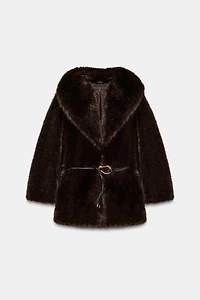 FAUX FUR COAT WITH BELT