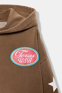 HOODED SWEATSHIRT WITH TEXT PRINT