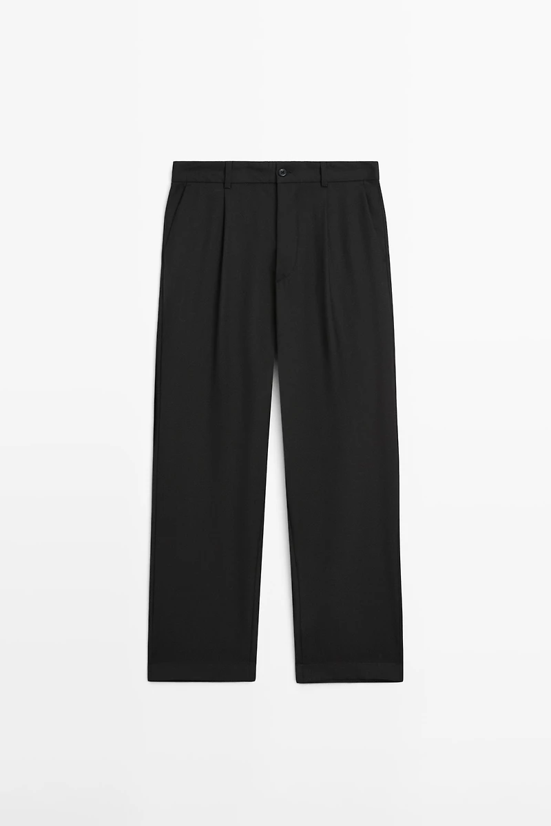 Relaxed fit darted cool wool blend trousers