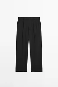 Relaxed fit darted cool wool blend trousers