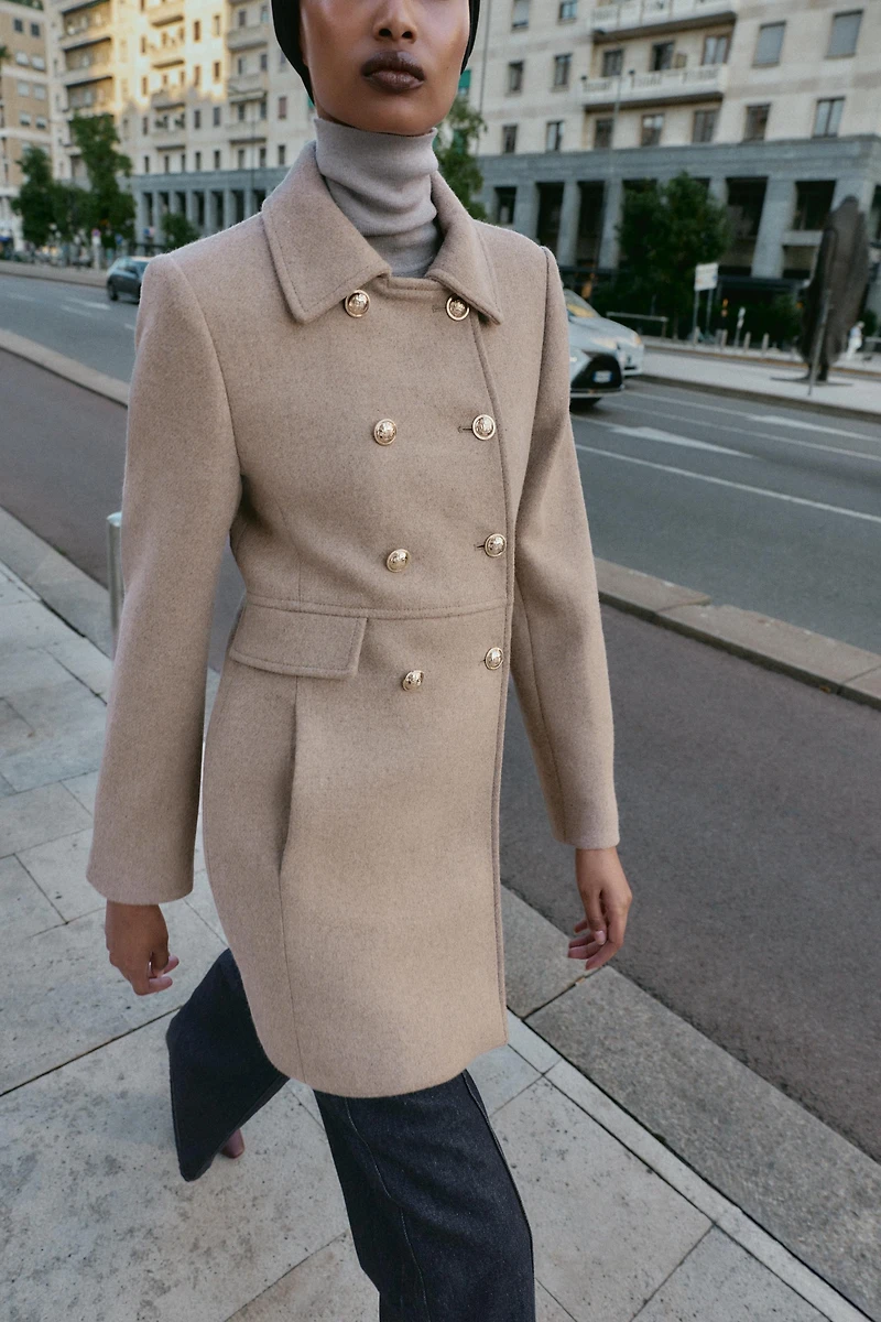 WOOL BLEND DOUBLE BREASTED SHORT COAT