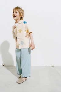 MARINE MOTIF CROCHET KNIT SHIRT