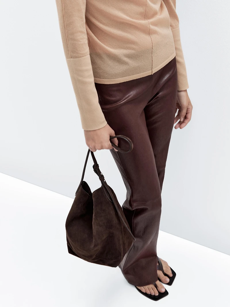 Split suede leather bucket bag