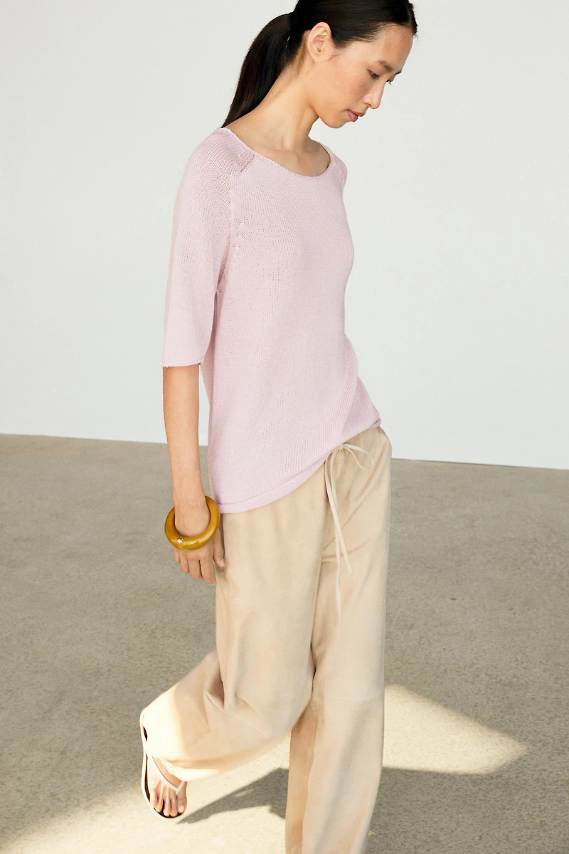 100% cotton boat neck knit sweater