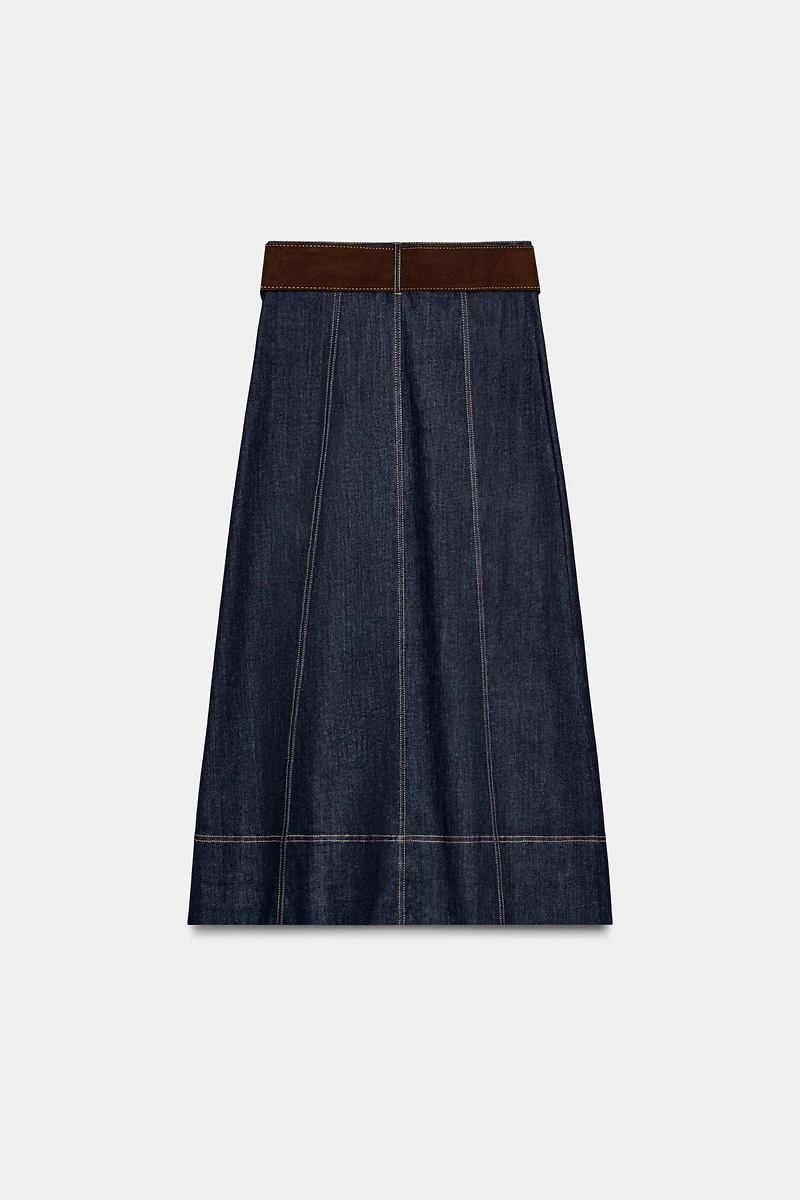 Z1975 BELTED DENIM MIDI WRAP SKIRT