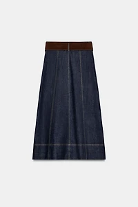Z1975 BELTED DENIM MIDI WRAP SKIRT